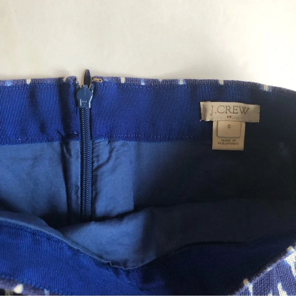 J.Crew Ikat Mini Skirt Blue Ivory Chevron Cotton Sz 0 Preppy Summer Coastal
